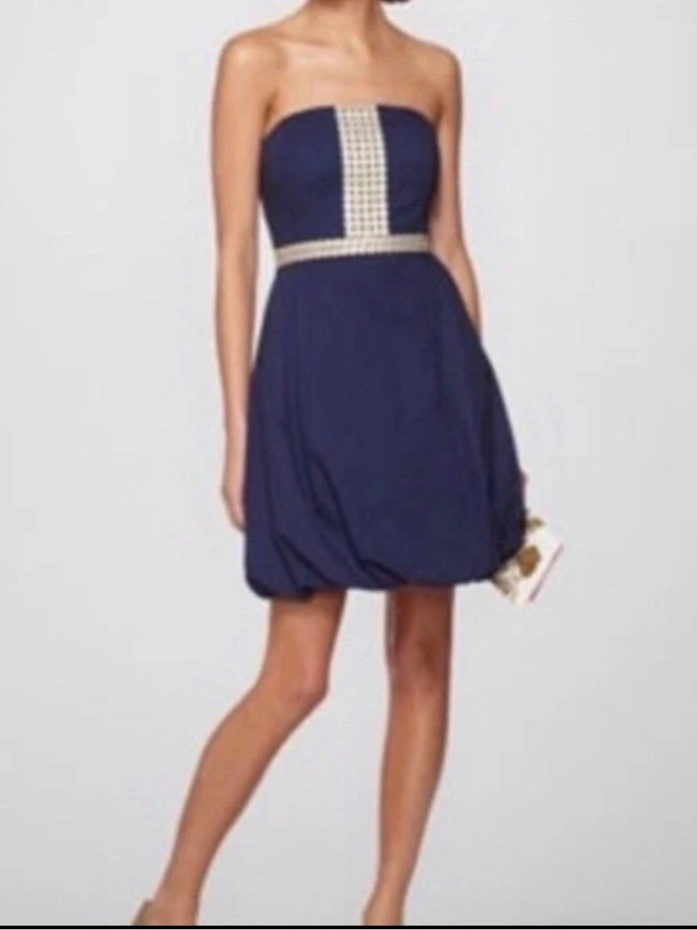 Lilly Pulitzer Strapless Navy Blue Gold Lace Regency Bubble Hem dress sz 2 - Picture 1 of 4